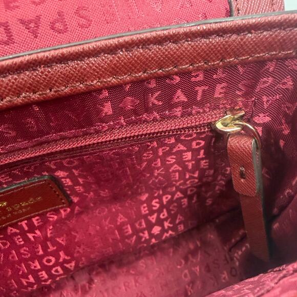Kate Spade New York Crossbody Bag Burgundy Leather Purse Flap Shoulder Bag - Picture 13 of 14